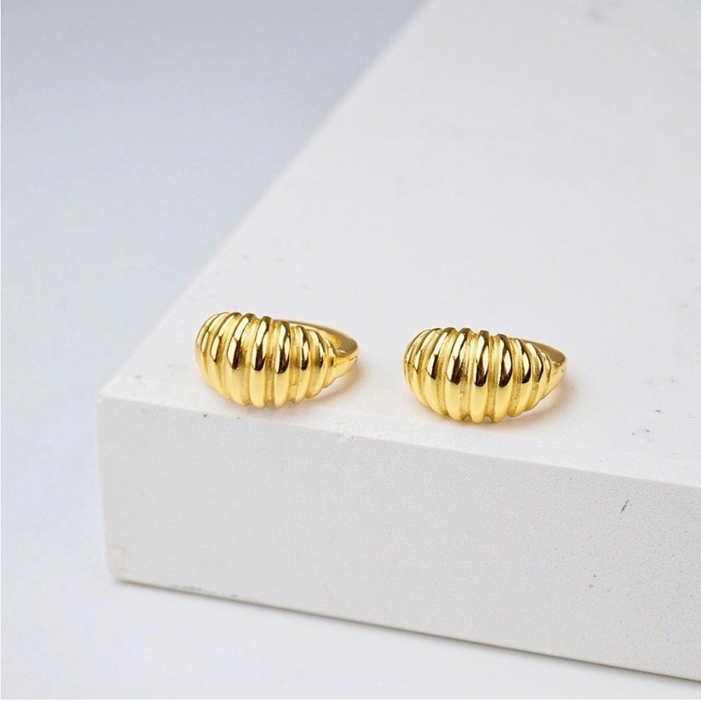Noemi Rounded Striped Huggie Earrings 18K Gold S925